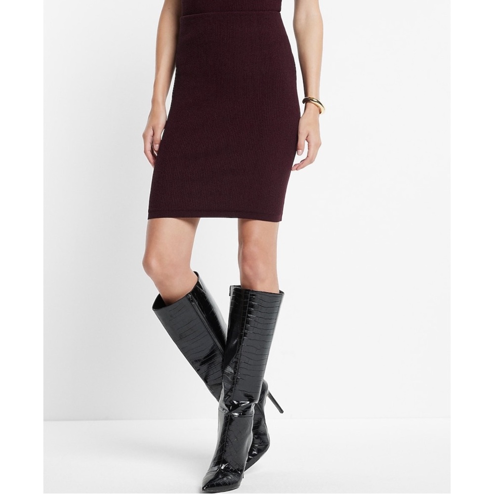 EXPRESS High Waisted Ribbed Sweater Pencil Mini Skirt